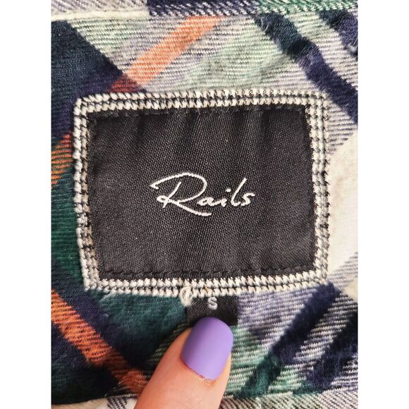 Rails‎ Y2K Plaid Button Down Shirt SMALL Blue Green Flannel Barn Lounge Cowgirl - Picture 5 of 9